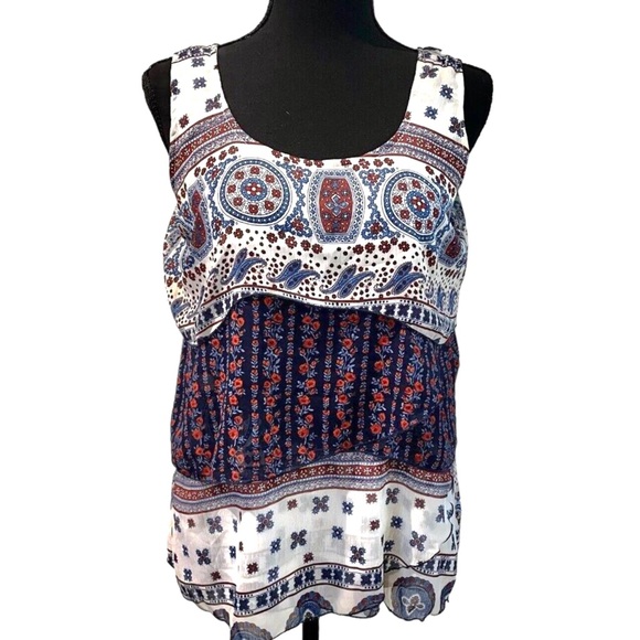 Live & Let Live Ruffled Tank Top 3 Tier Pullover Boho Paisley Print Women’s PM - Picture 1 of 9